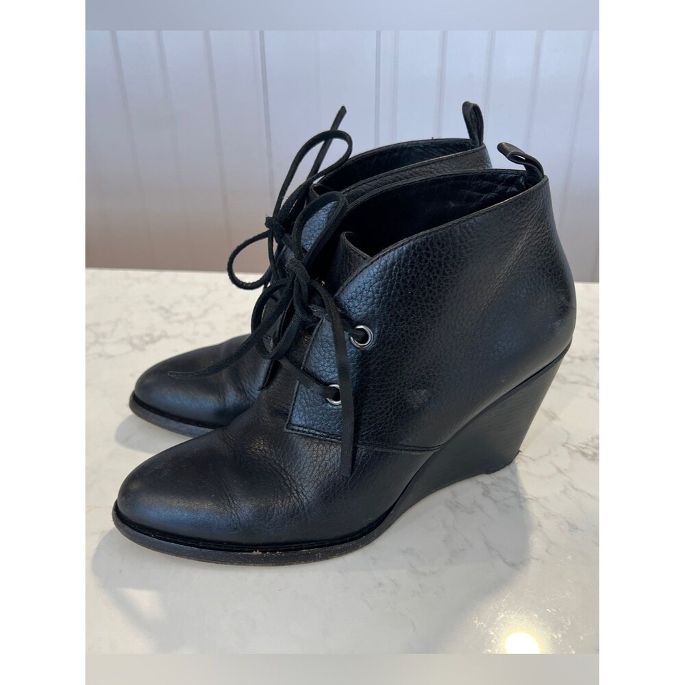 Cole Haan Women's Black Leather Lace-Up Wedge Booties